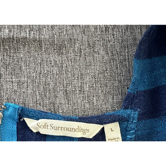 Soft Surroundings Cold Shoulder Top Women’s Size Large Linen Blend Blue - Picture 4 of 7